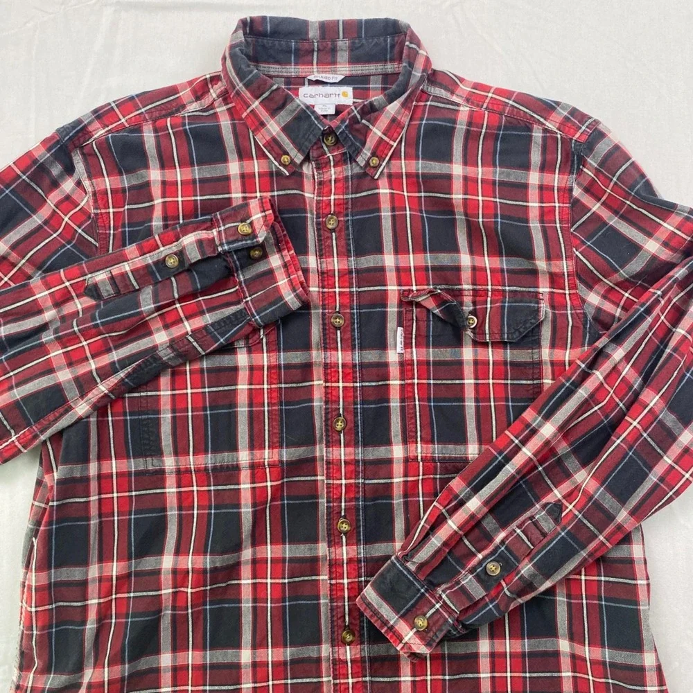 Carhartt Relaxed Fit Plaid Flannel Shirt Mens XL Red Black Rugged Work Pockets‎